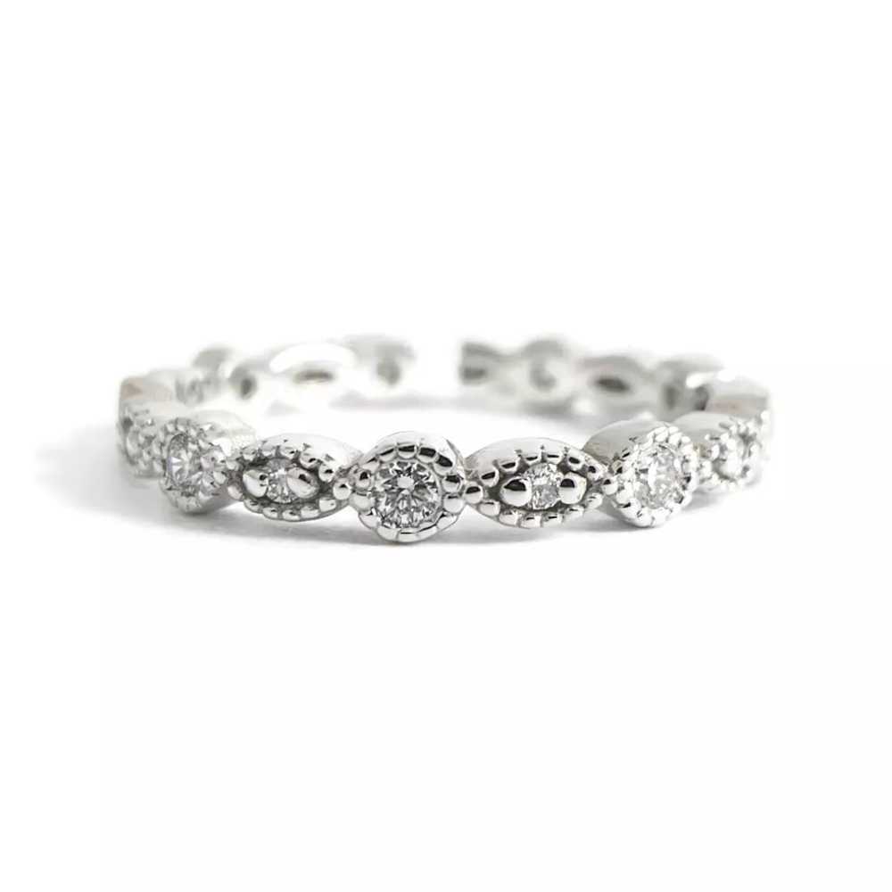 Marquise Round Milgrain Diamond Eternity Ring Wed… - image 1