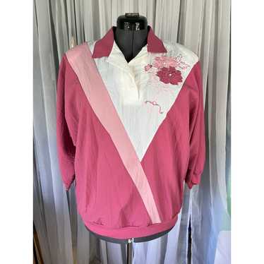 polo shirt 1980s floral rose pink white