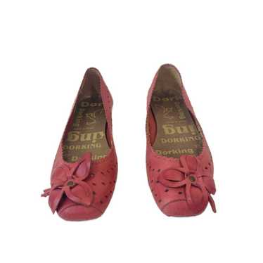 Dorking Red Ballet Flats Flowers Size 40 Leather … - image 1