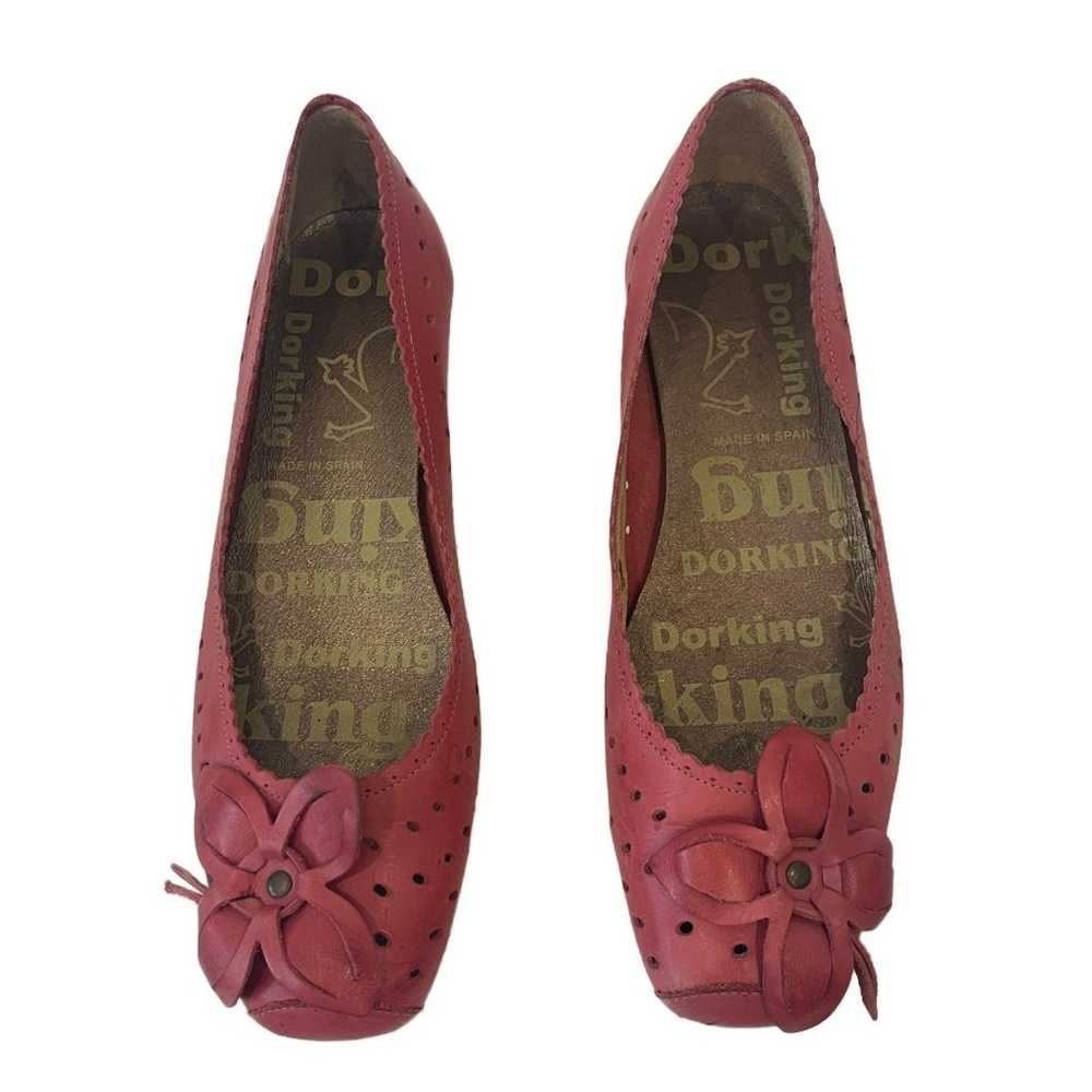 Dorking Red Ballet Flats Flowers Size 40 Leather … - image 2