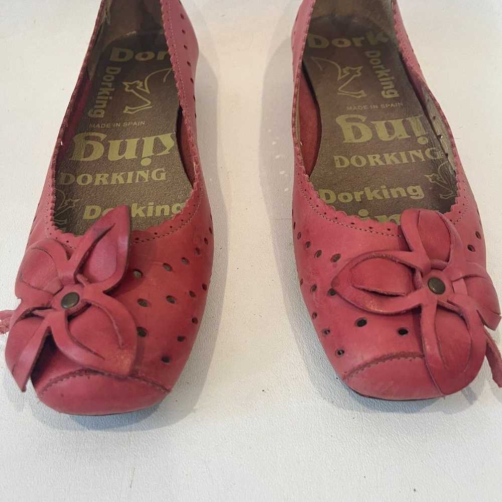 Dorking Red Ballet Flats Flowers Size 40 Leather … - image 3