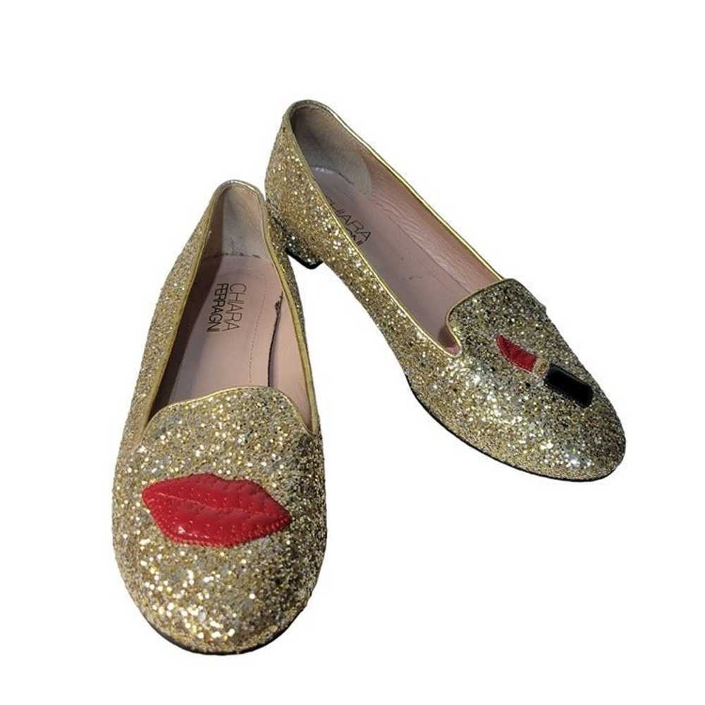 Chiara Ferragni Gold Sparkle Leather Flats (Size … - image 1