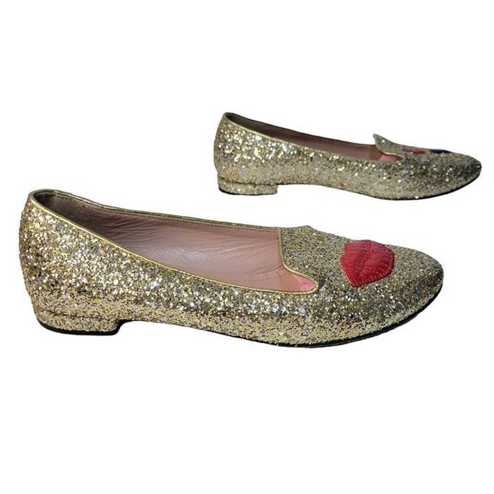 Chiara Ferragni Gold Sparkle Leather Flats (Size … - image 2