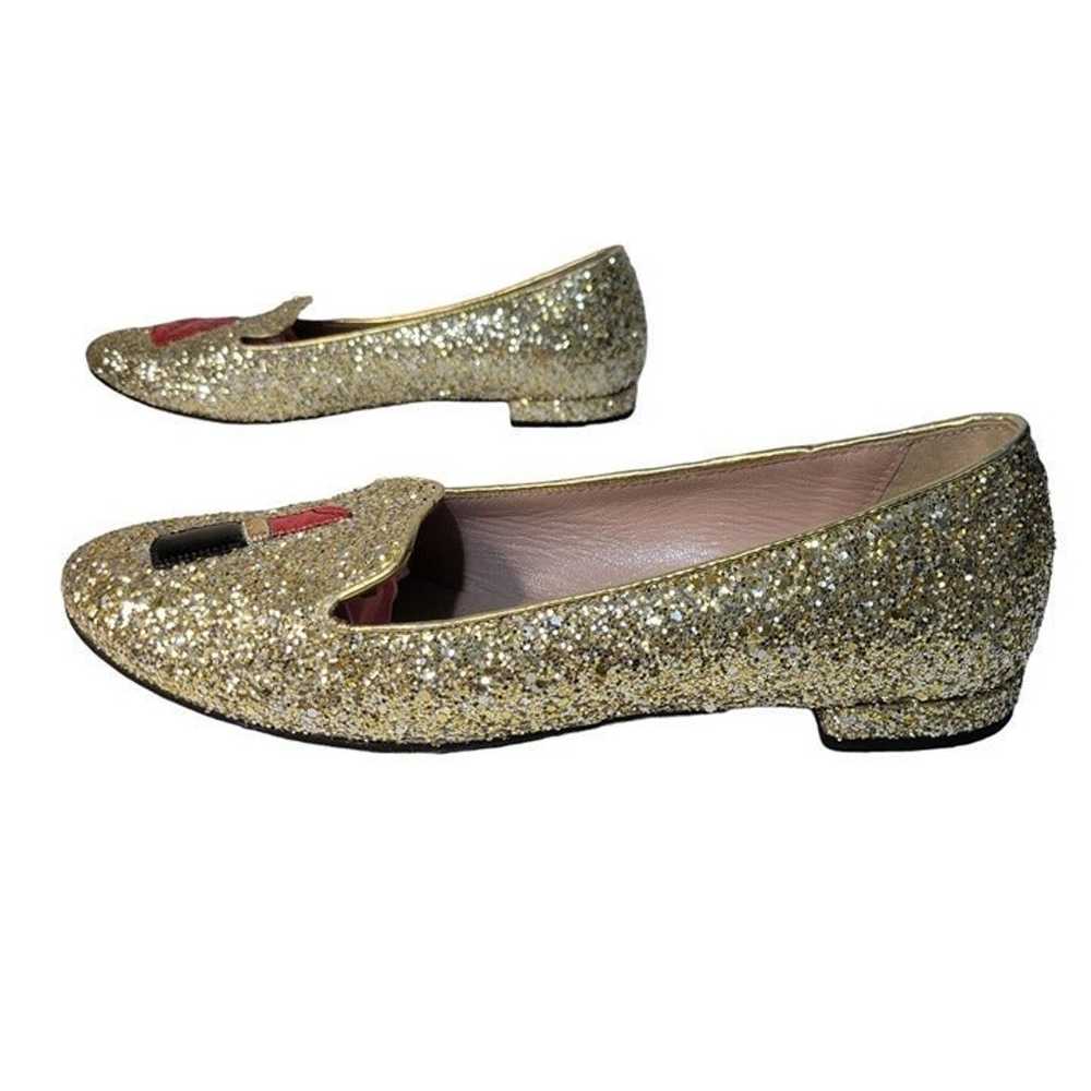 Chiara Ferragni Gold Sparkle Leather Flats (Size … - image 3