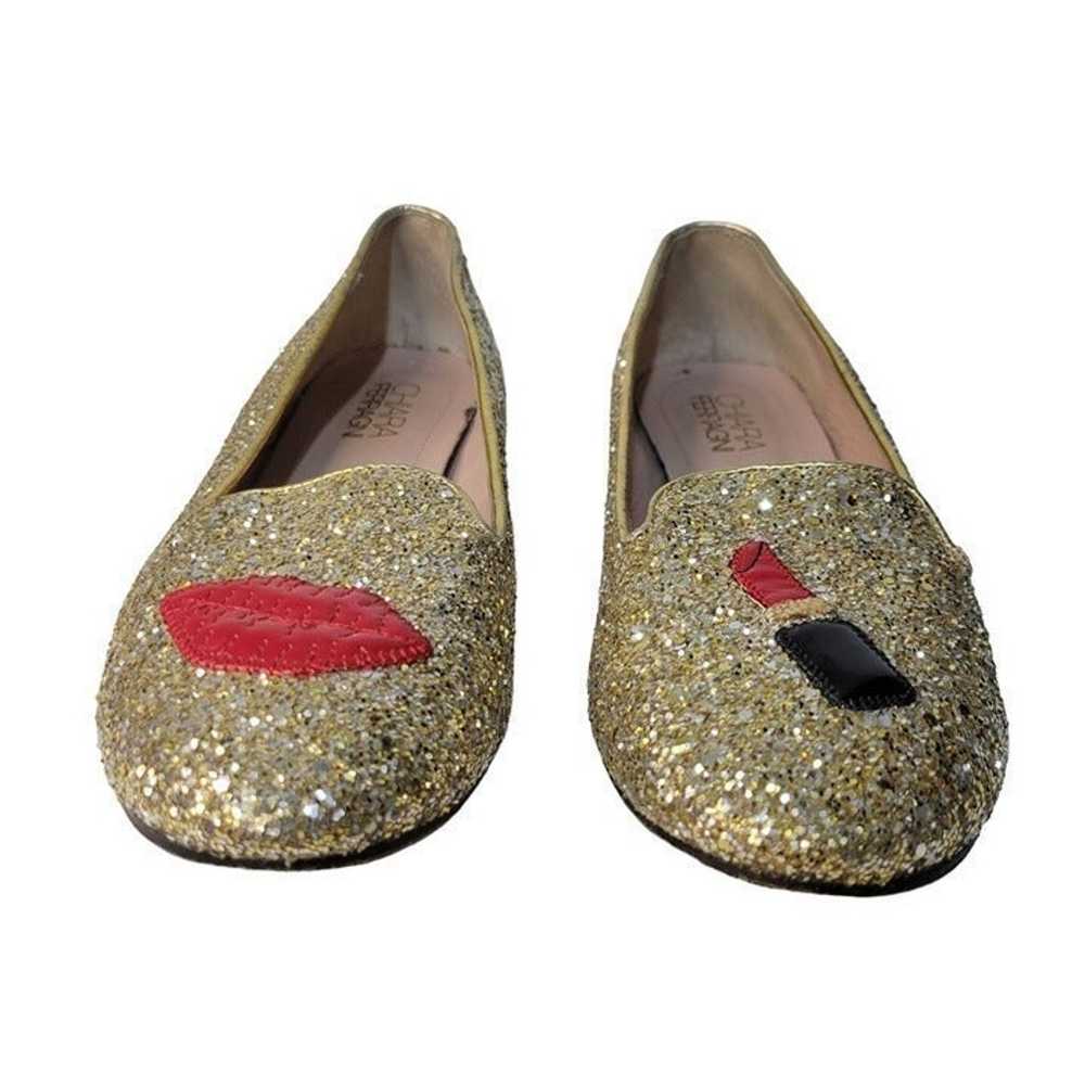 Chiara Ferragni Gold Sparkle Leather Flats (Size … - image 5