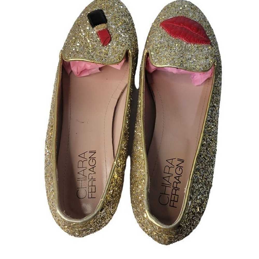 Chiara Ferragni Gold Sparkle Leather Flats (Size … - image 6