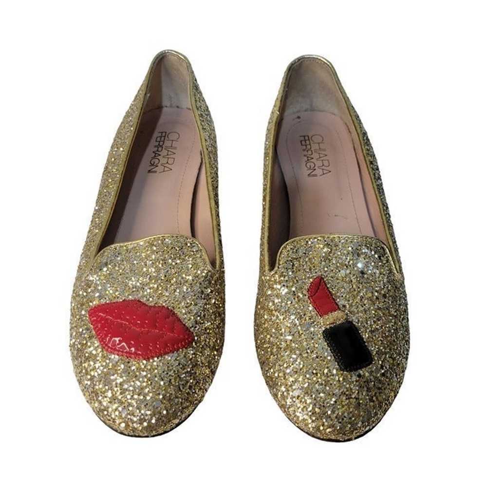 Chiara Ferragni Gold Sparkle Leather Flats (Size … - image 9