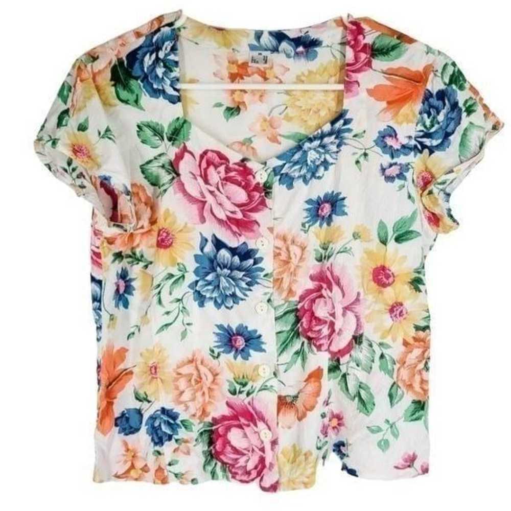 Vintage Floral Button Up Tee Medium - image 1