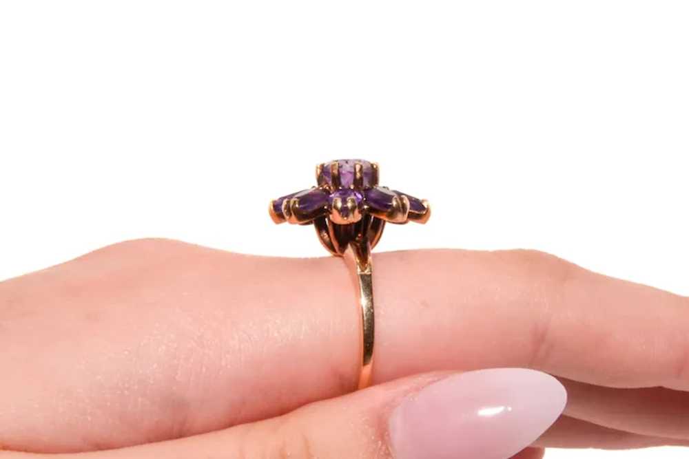 Vintage 14k Gold Amethyst Cluster Ring - image 10