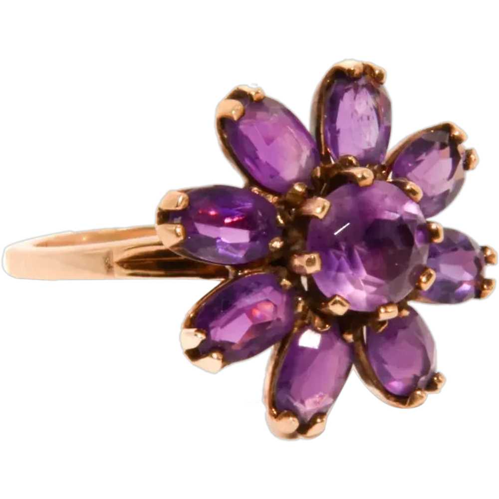 Vintage 14k Gold Amethyst Cluster Ring - image 1