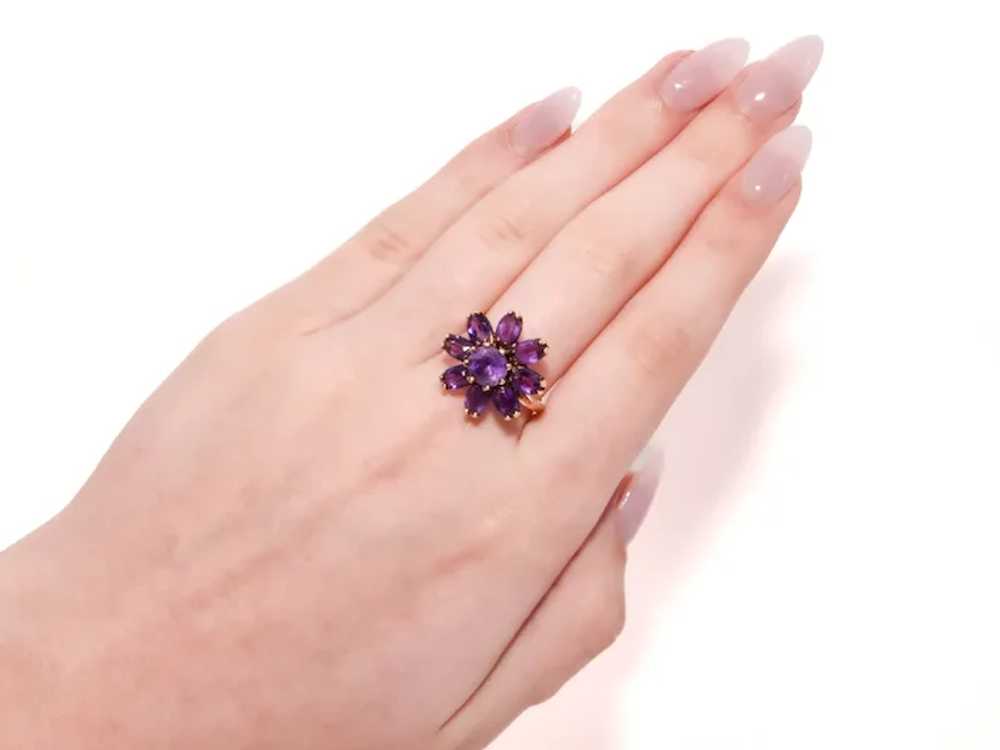 Vintage 14k Gold Amethyst Cluster Ring - image 9