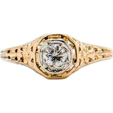 14k Gold Art Deco Diamond Filigree Ring