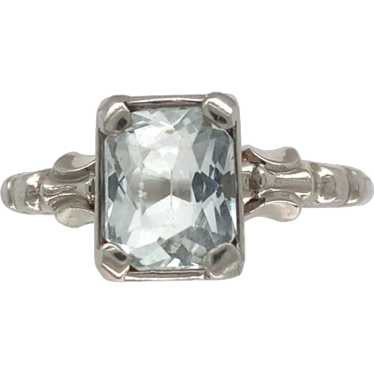 Vintage 18K White Gold Aquamarine Ring  size 9