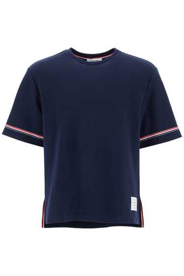 Thom Browne THOM BROWNE Navy Blue Striped Cotton T