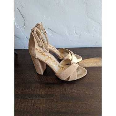 Sam Edelman Yancy Block Heel Suede Oatmeal Sandals