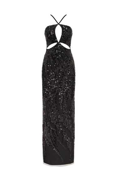 Milla Cut-out halterneck black maxi covered in seq