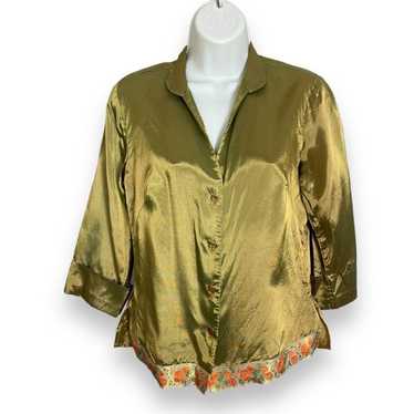 Vintage Y2K Anxiety Blouse Iridescent Green Orang… - image 1