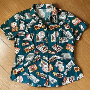 Open-collar shirt, game console pattern, vintage,… - image 1