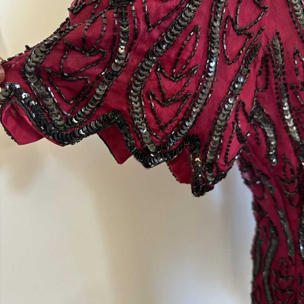 Vintage Stenay Beaded Silk Top Wine Red Black Whi… - image 3