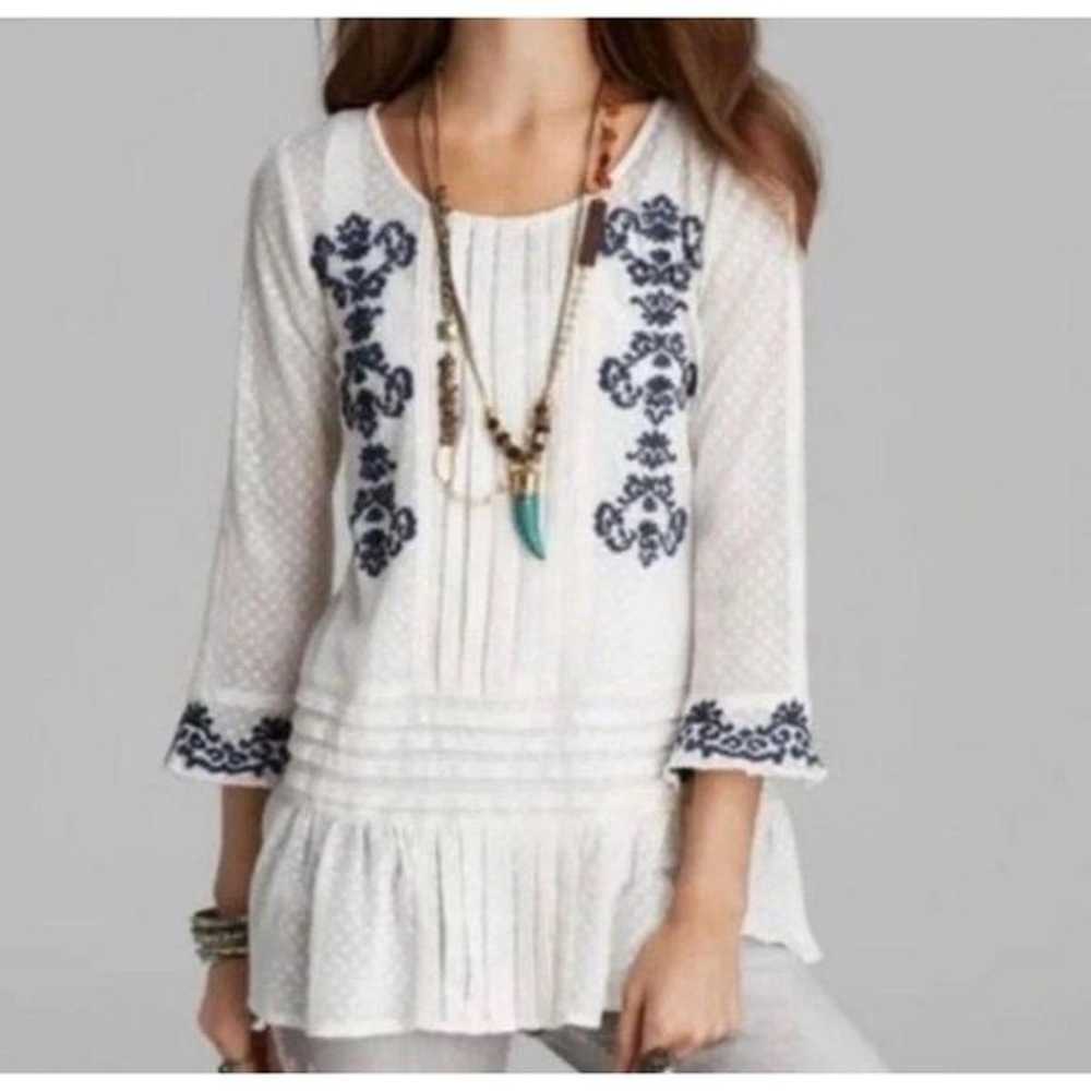 Free People T-Shirt Blouse Top Lace Embroidered W… - image 1