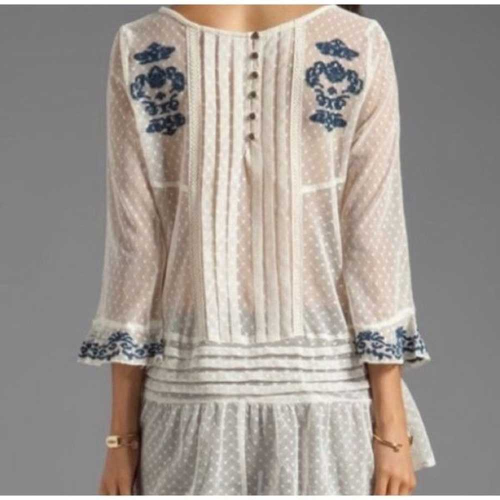 Free People T-Shirt Blouse Top Lace Embroidered W… - image 3