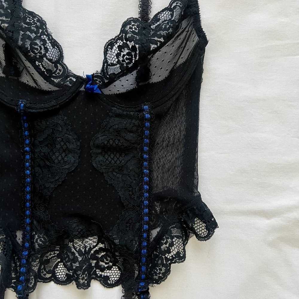 Vintage 90’s Black Lace & Mesh Bustier Corset Tan… - image 3