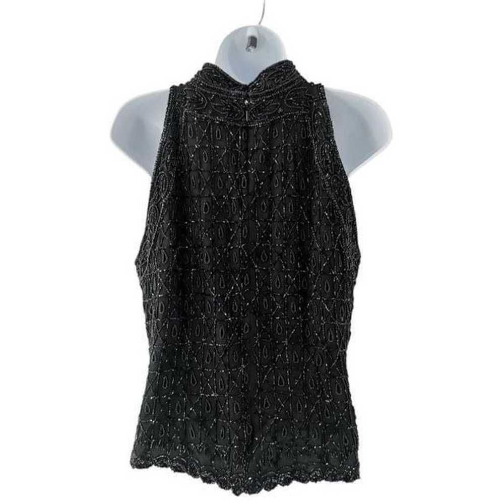 Vintage Black Silk Sleeveless Beaded Halterneck T… - image 2