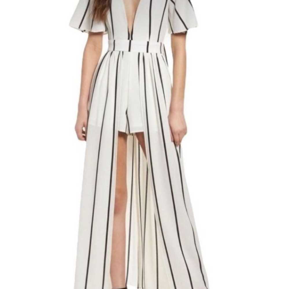 ELEGANT BLACK STRIPE OPEN BACK WHITE MAXI ROMPER - image 1