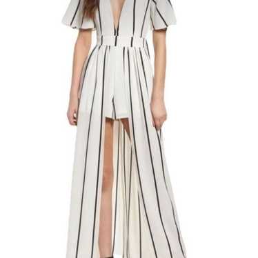 ELEGANT BLACK STRIPE OPEN BACK WHITE MAXI ROMPER - image 1