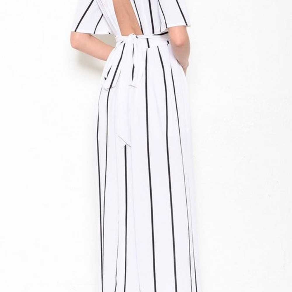 ELEGANT BLACK STRIPE OPEN BACK WHITE MAXI ROMPER - image 3