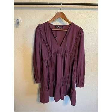 Zara Plum Pleated Tie Front Dress Size Small NWOT