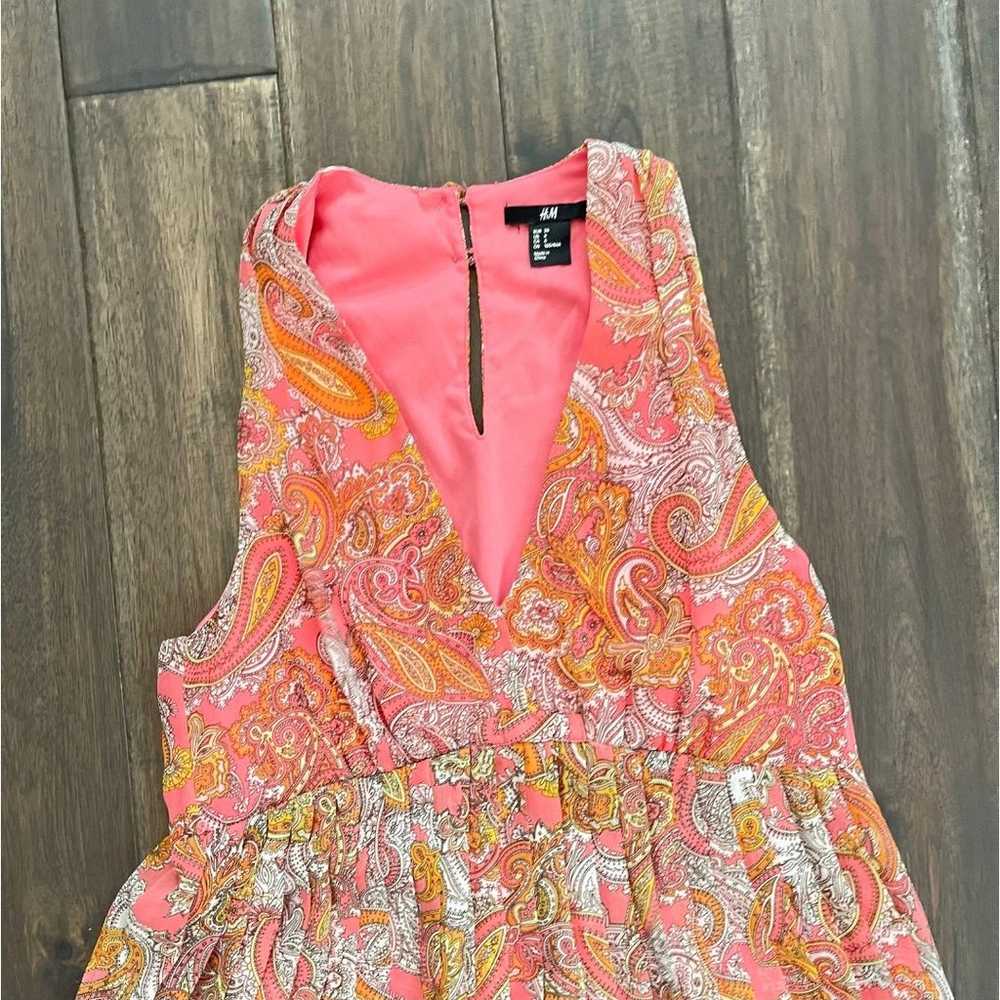 H&M Boho Peach Paisley Sleeveless Low V-Neck Plea… - image 3