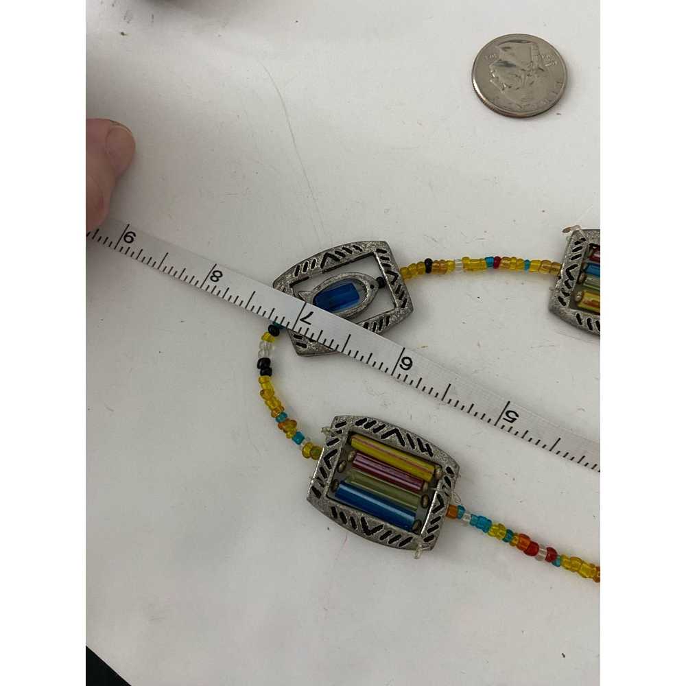 Generic 90s colorful beaded necklace with etched … - image 5