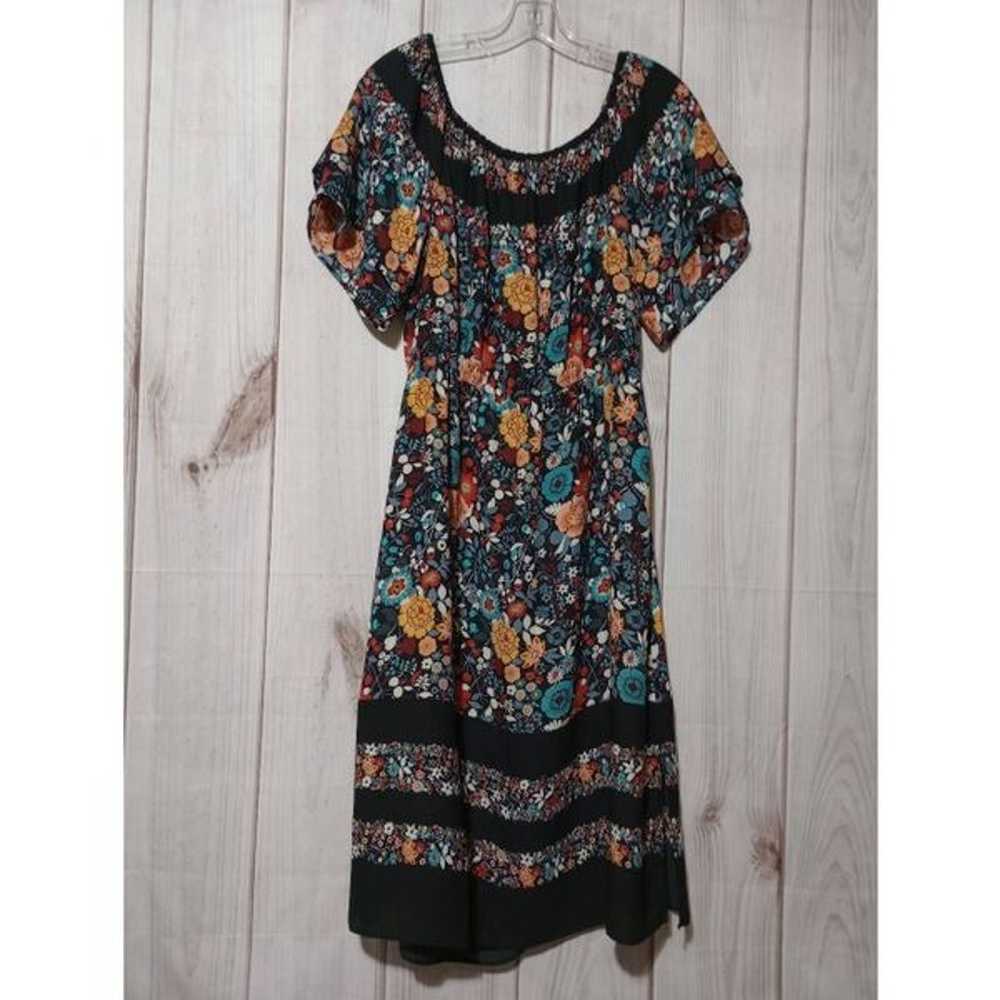 Loft Dress Ladies Medium Black Floral Peasant - image 1