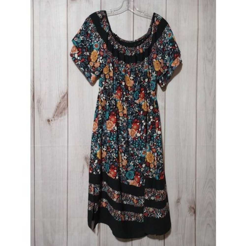 Loft Dress Ladies Medium Black Floral Peasant - image 2