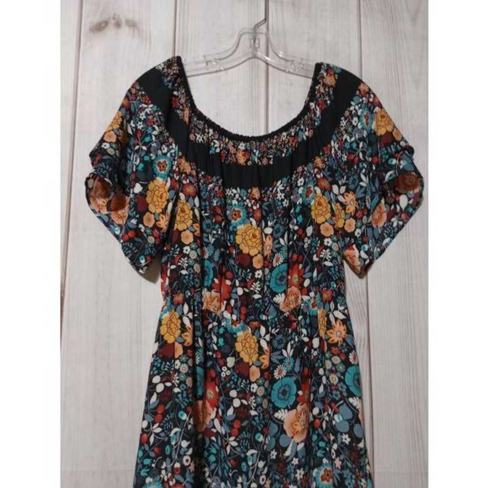 Loft Dress Ladies Medium Black Floral Peasant - image 3