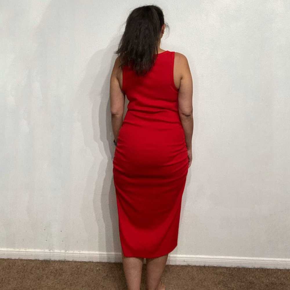 A New Day Red Ruched Midi Dress Sz L - image 10