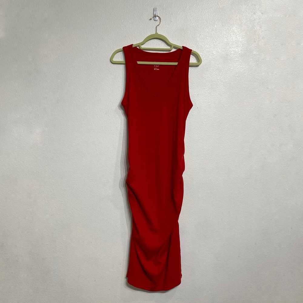 A New Day Red Ruched Midi Dress Sz L - image 2