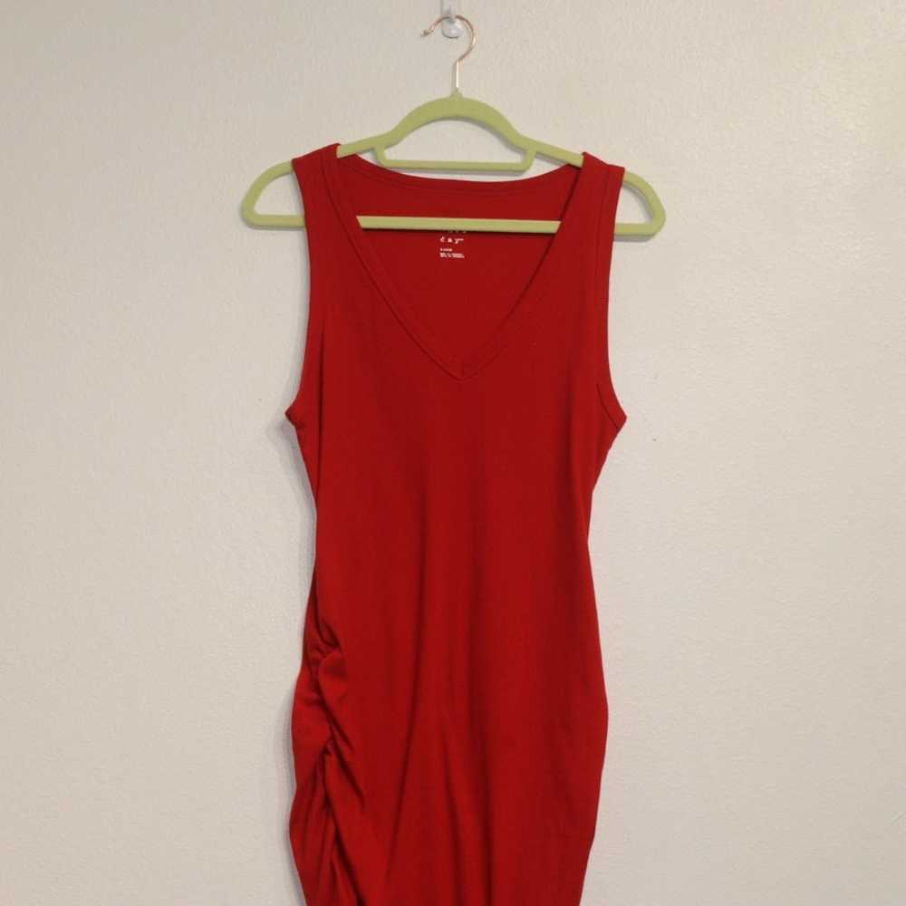 A New Day Red Ruched Midi Dress Sz L - image 3