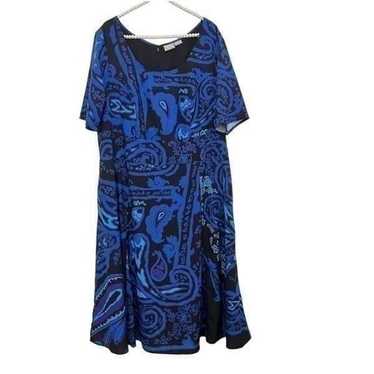 Eshakti Blue Black Floral Paisley Abstract Dress … - image 1