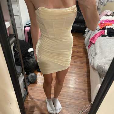 Boutique Cream Ruched Strapless
Dress - image 1