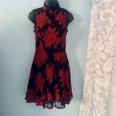 City Studio Black & Red Lace Floral Fit & Flare D… - image 1