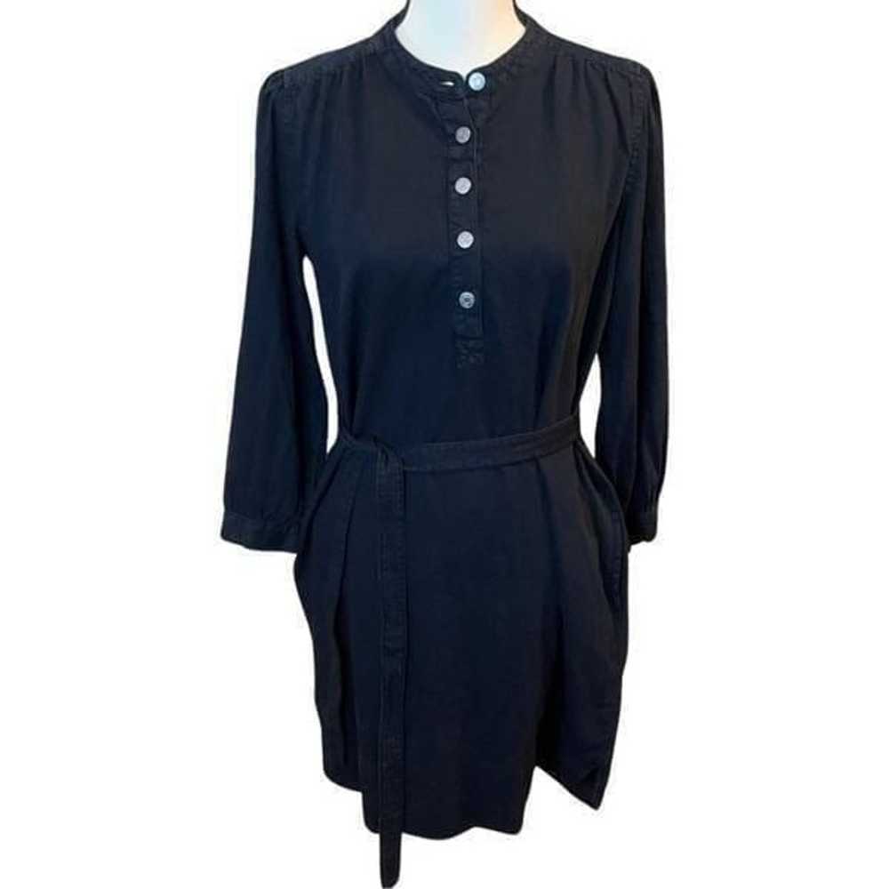 Gap Shirred Popover Denim Shirt Dress Black Wash … - image 1