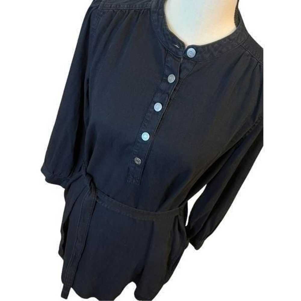 Gap Shirred Popover Denim Shirt Dress Black Wash … - image 2