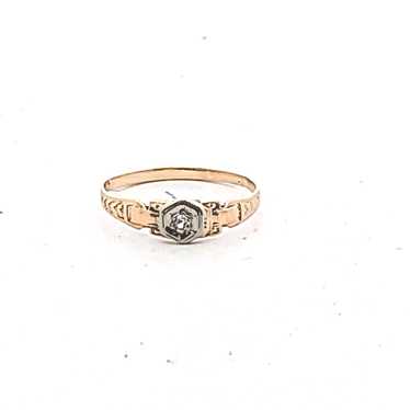 Antique 10K Two Tone Gold Deco Diamond Ring