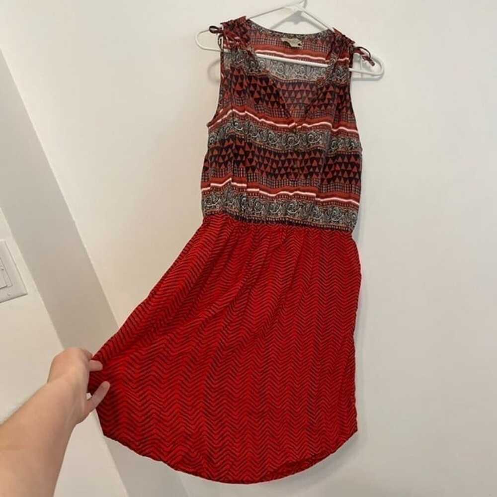 LUCKY BRAND Border Tie Dress Red Navy Multi Borde… - image 7