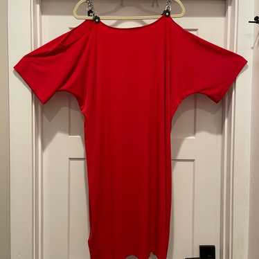 Michael Kors Red Silver Cold-Shoulder Chain Dress 