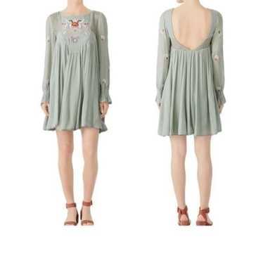 Free People Sage Green Embroidered Boho Dress