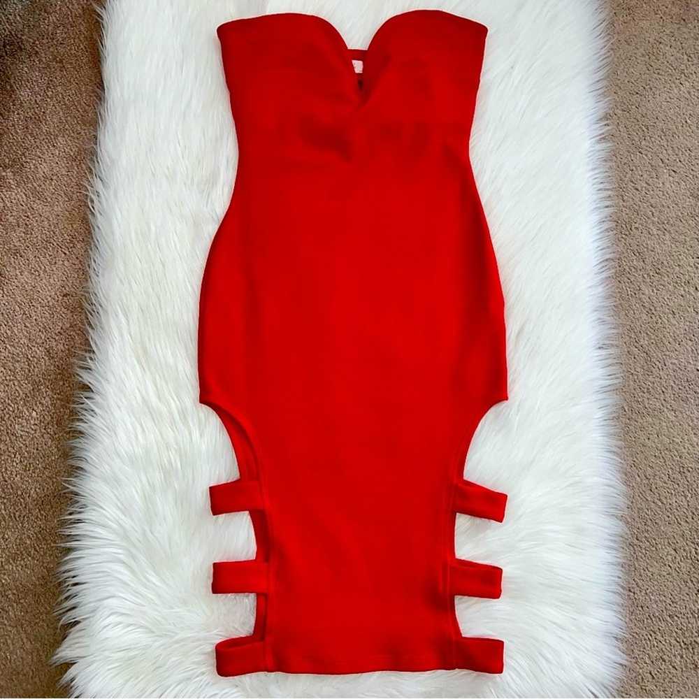 Sarah La Strapless Bodycon Cut Out Dress Red Small - image 1