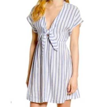 Rails Blue + White Linen Striped Tie Front Mini Dr